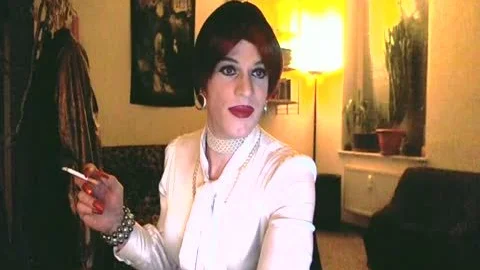 White Satin Lady Smoking And Playing