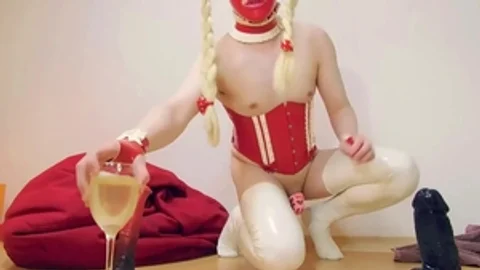 Young sissy wearing latex masturbating