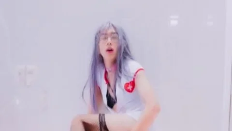 stunning Sissy Nurse Masturbating With Foxtail & anal
